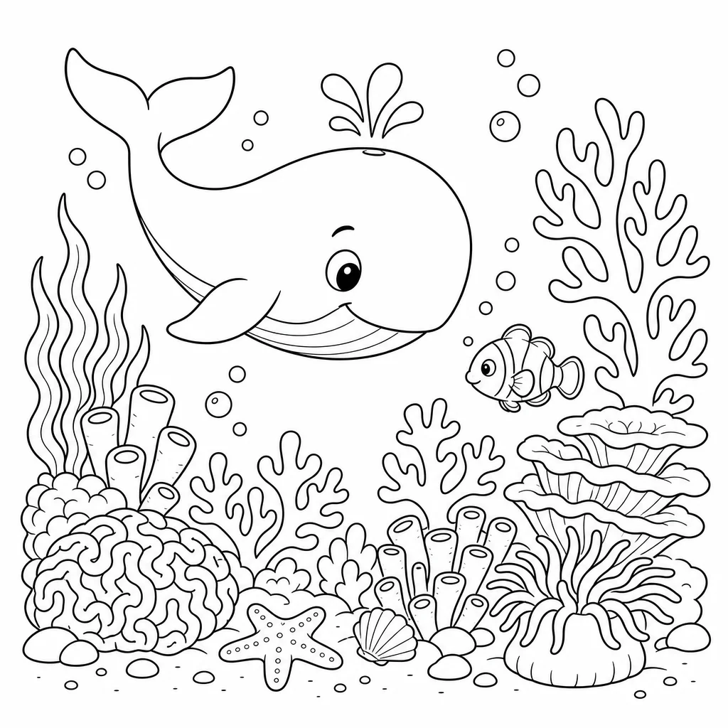 Coloriage Baleine et récif coloré à imprimer
