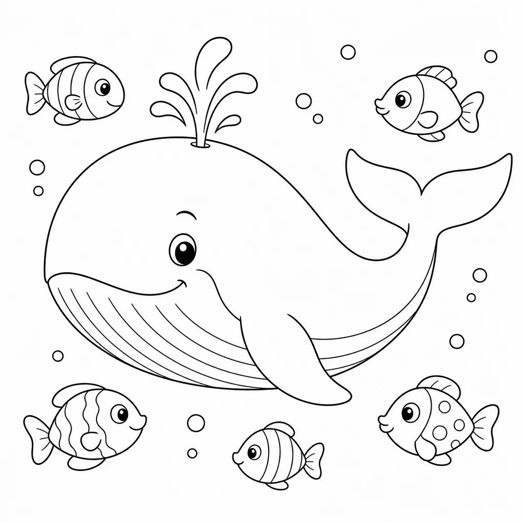 Coloriage Baleine et ses amis poissons à imprimer