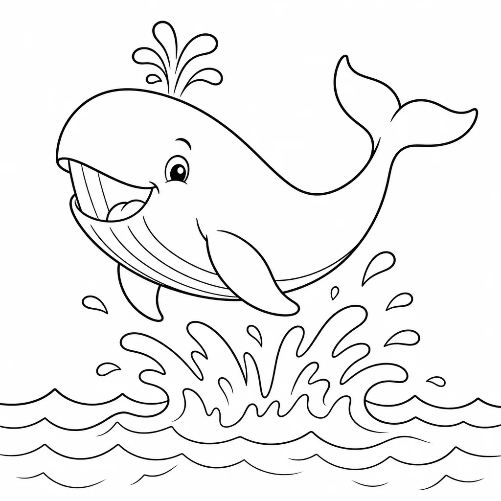 Coloriage Baleine joyeuse sautant hors de l'eau à imprimer