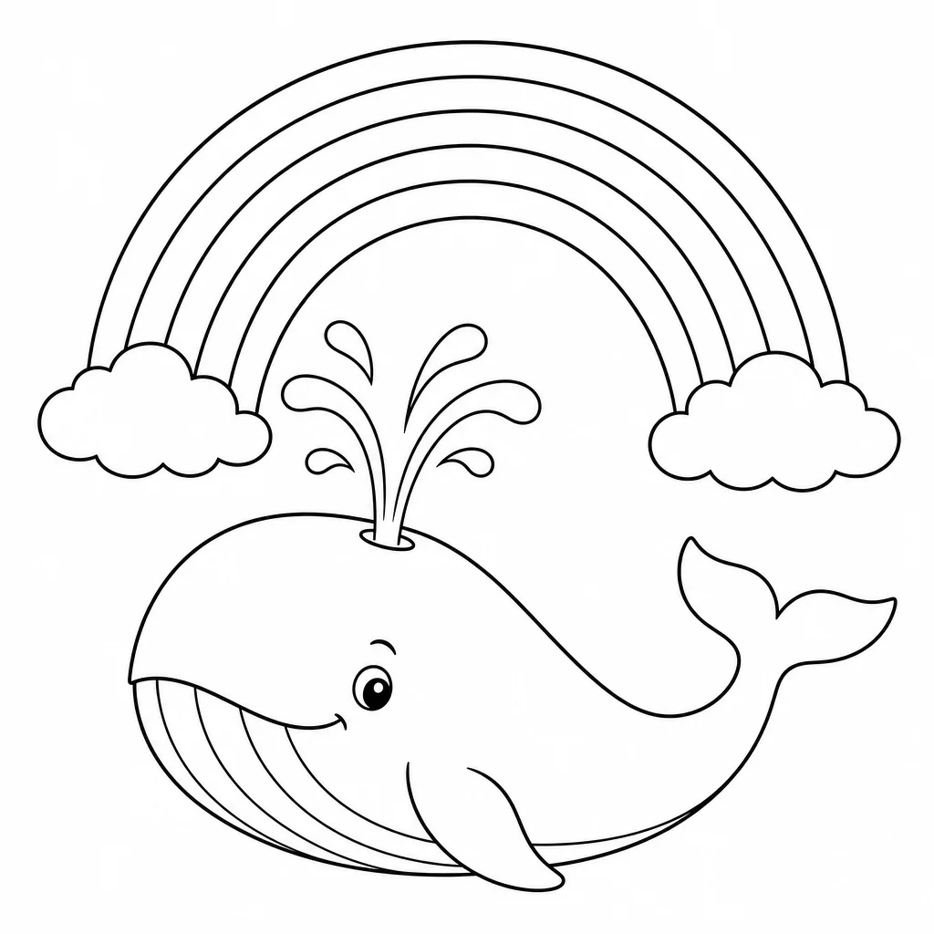 Coloriage Baleine souffle arc-en-ciel magique à imprimer