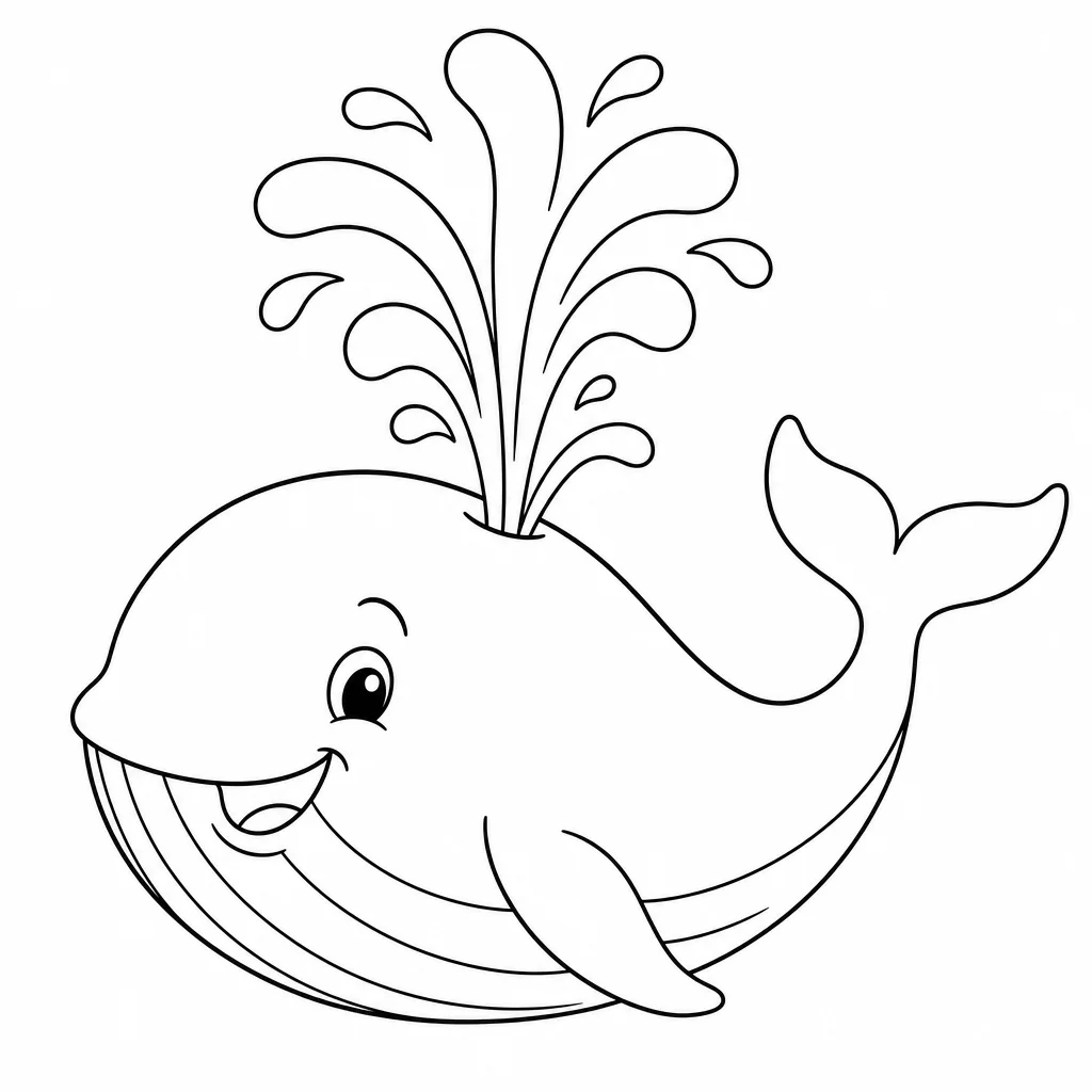 Coloriage Baleine souriante et jet d'eau à imprimer