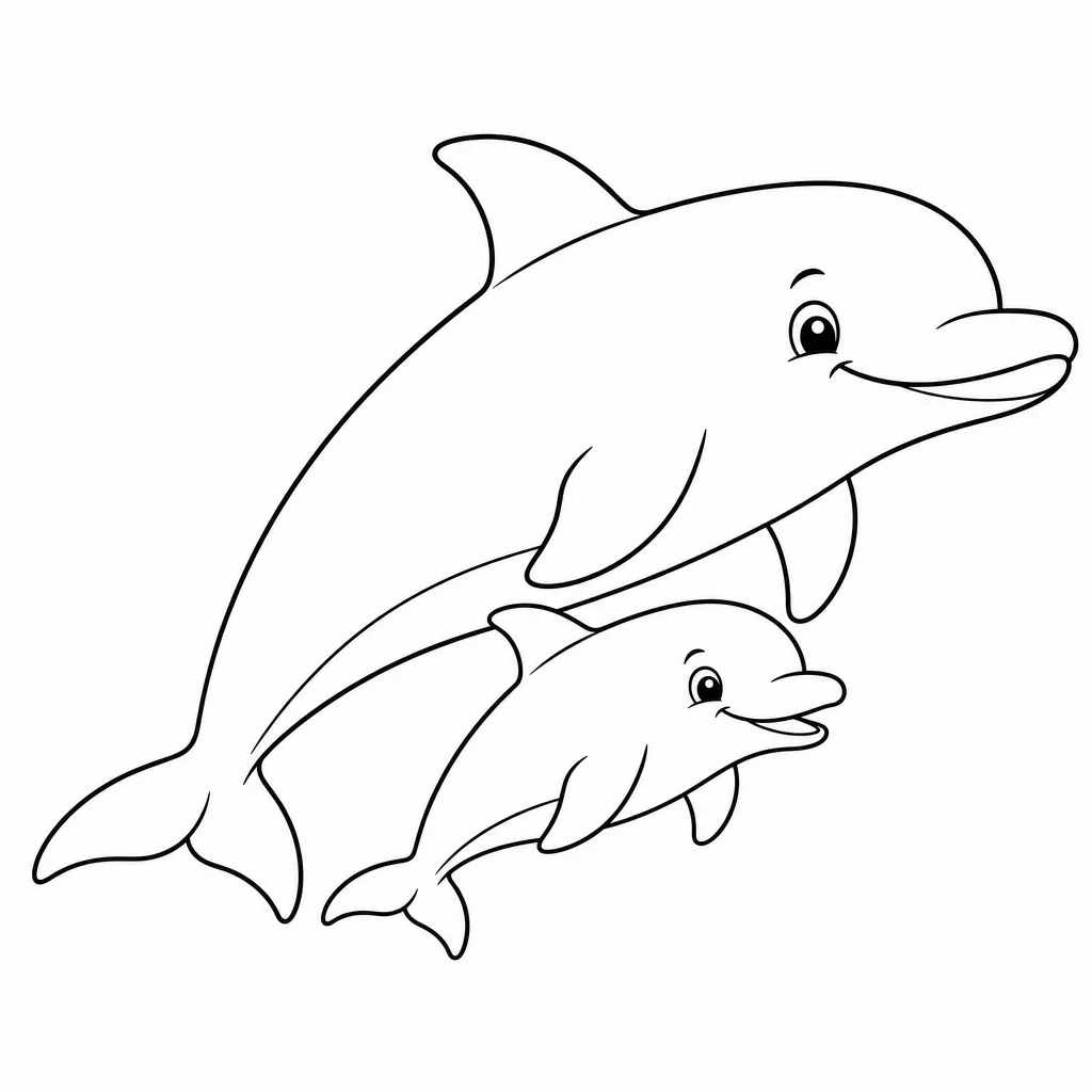 Coloriage Bébé dauphin et maman à imprimer