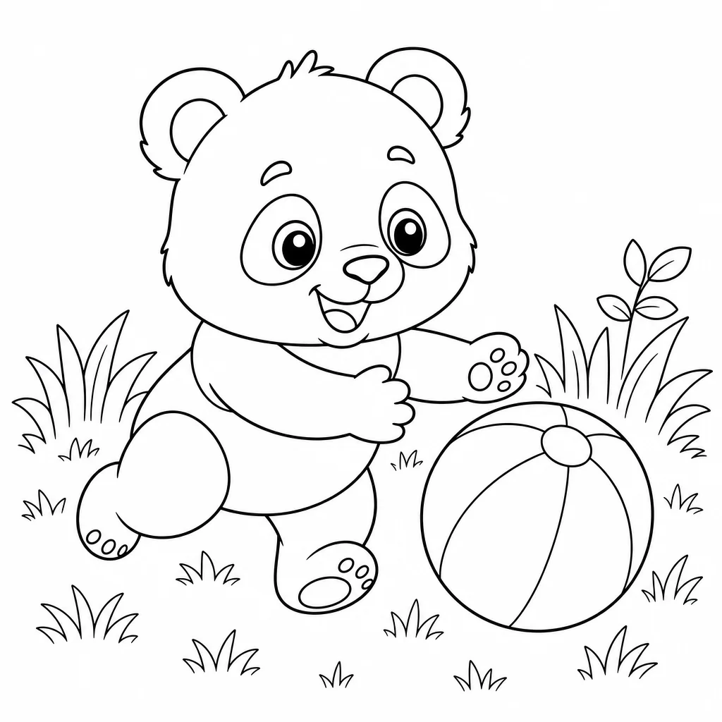 Coloriage Bébé panda et ballon à imprimer