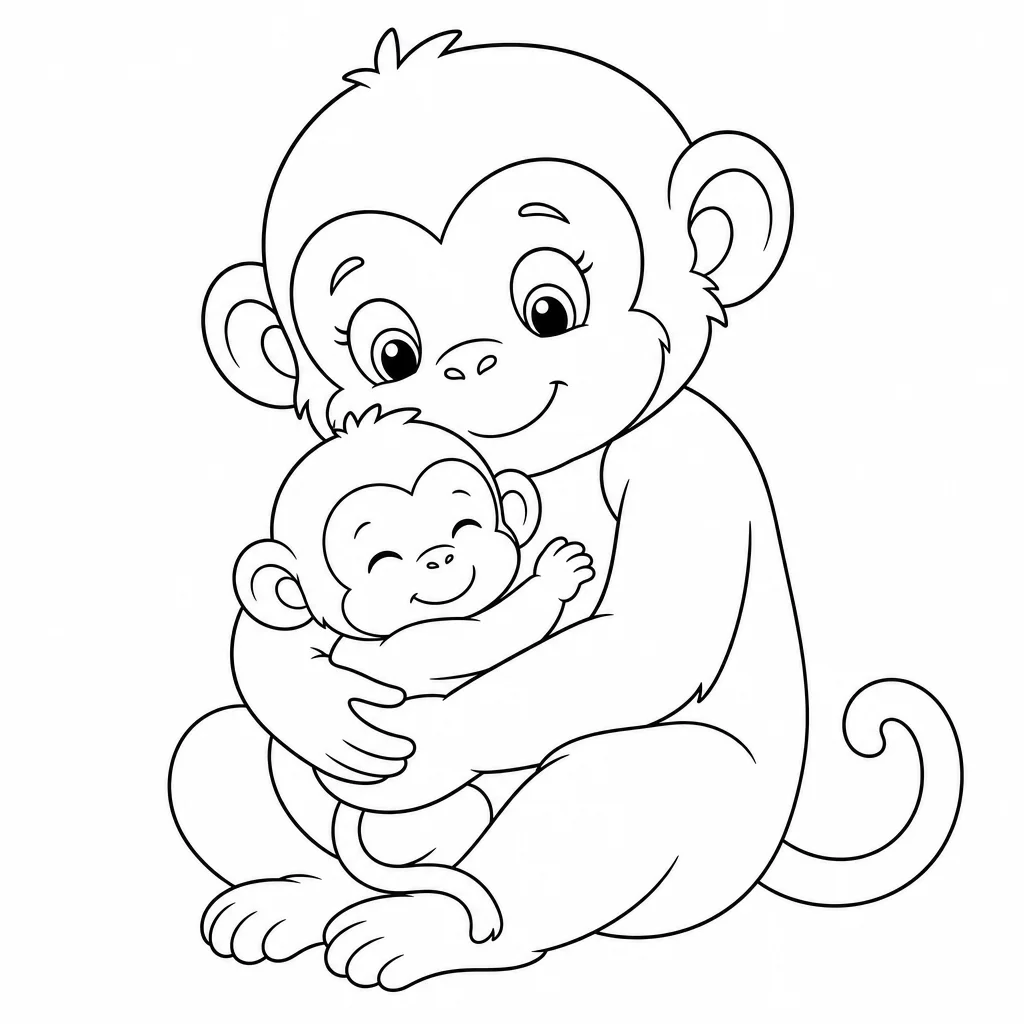 Coloriage Bébé singe et maman câline à imprimer