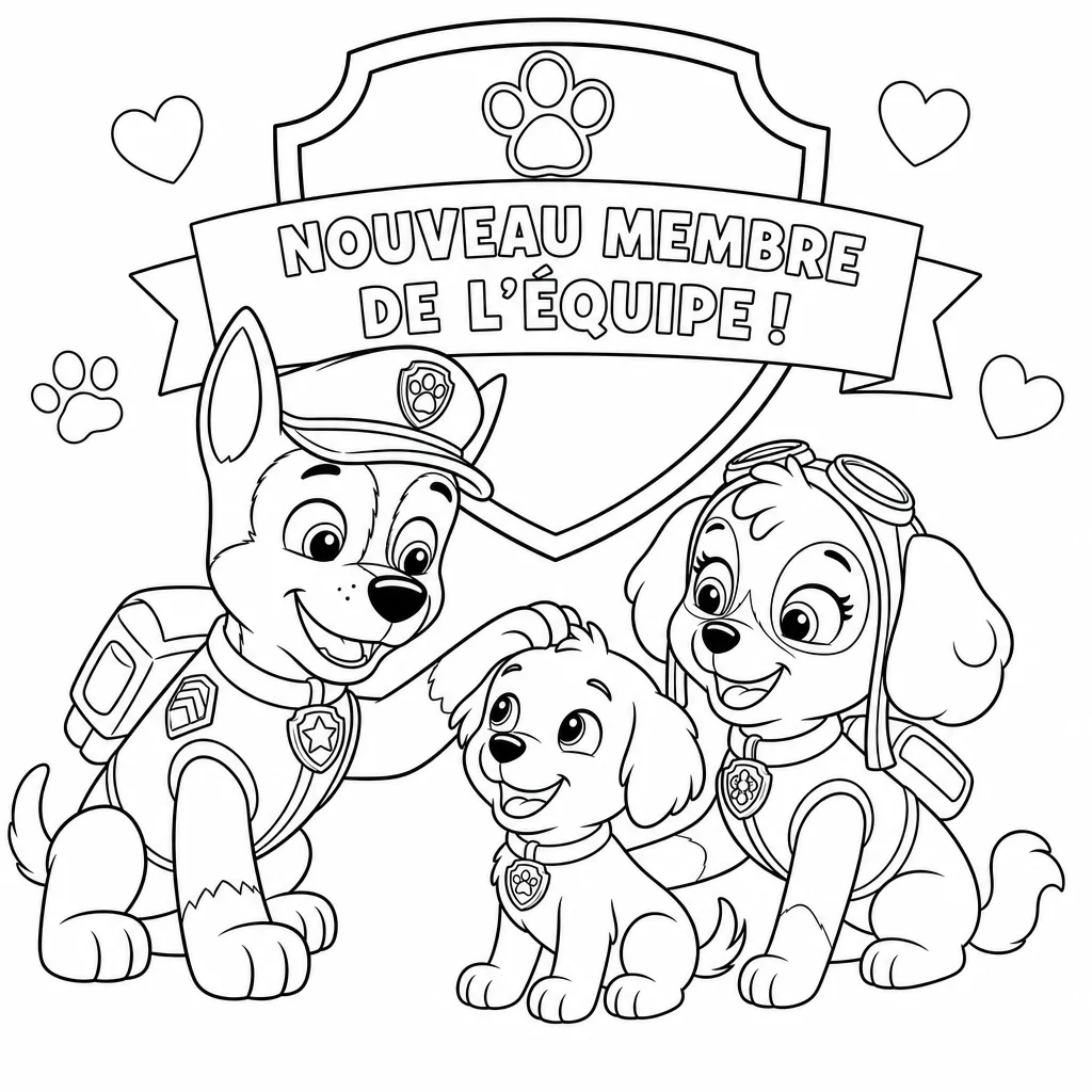 Coloriage Chase et Sky adoptent chiot à imprimer