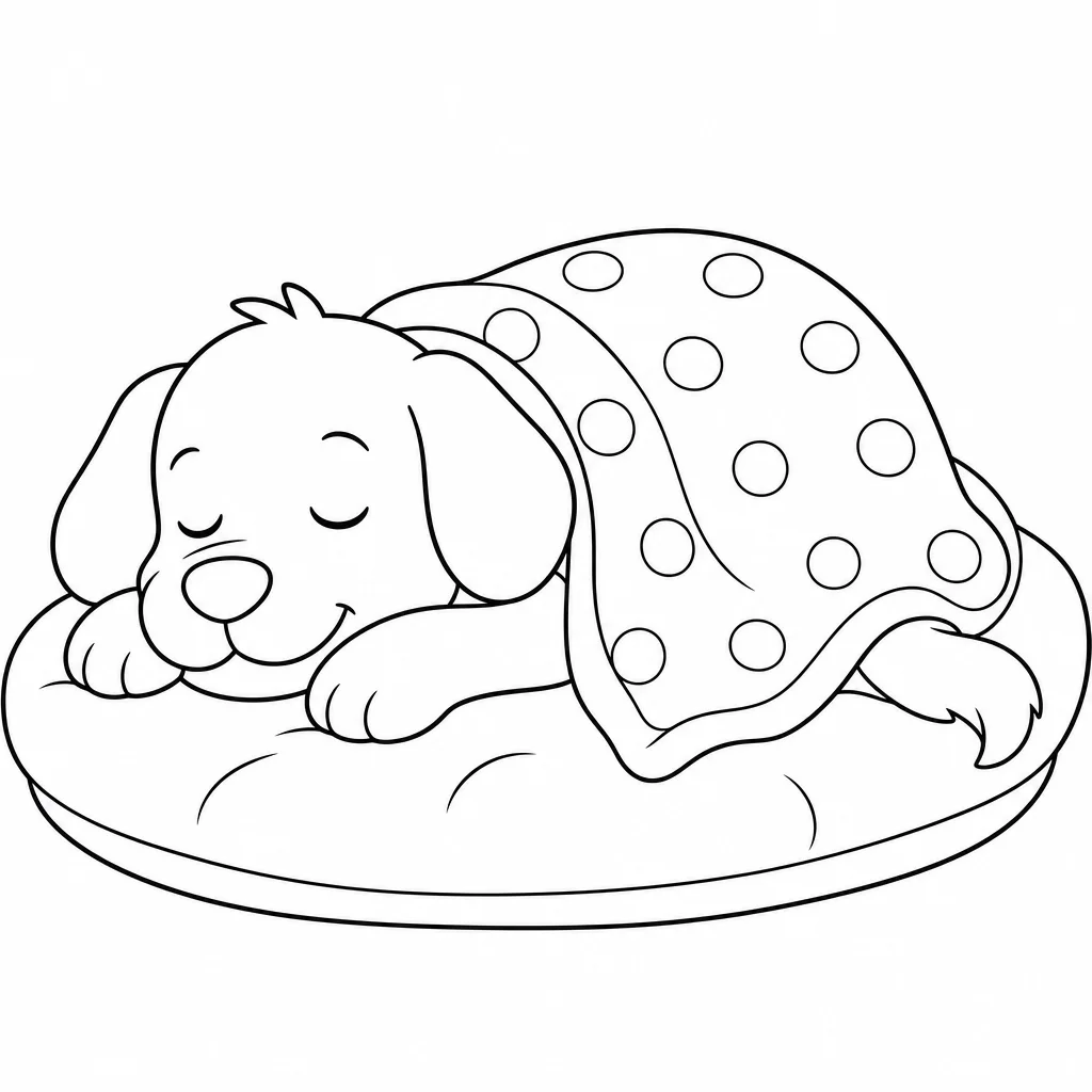 Coloriage Chien endormi avec couverture à imprimer