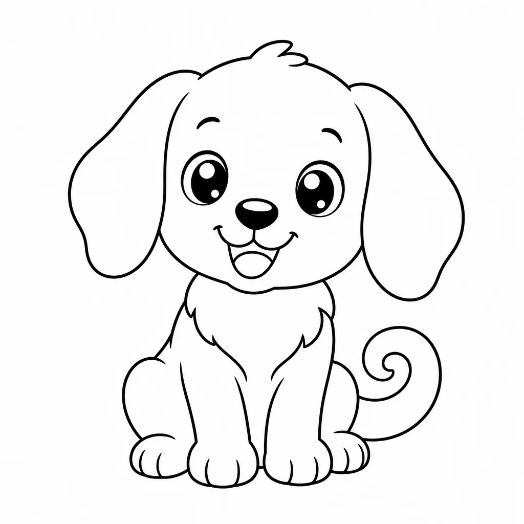 Coloriage Chien kawaii oreilles tombantes à imprimer