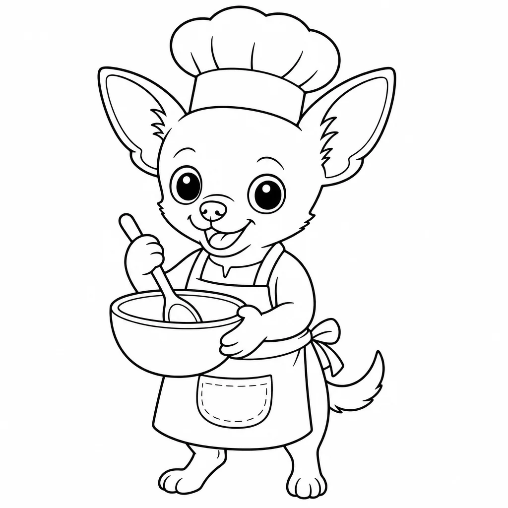 Coloriage Chihuahua chef cuisinier rigolo à imprimer