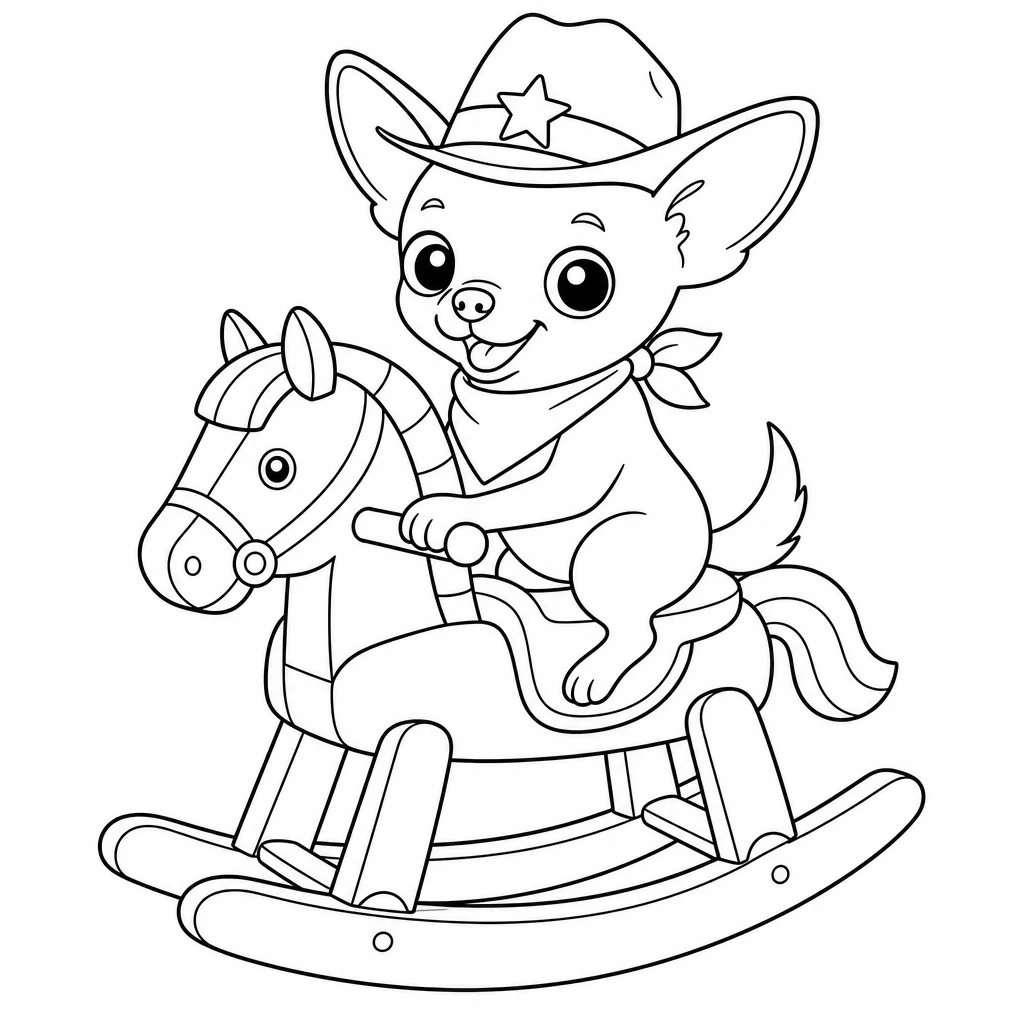 Coloriage Chihuahua cowboy sur cheval jouet à imprimer
