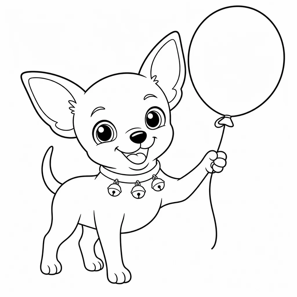 Coloriage Chihuahua joyeux avec ballon à imprimer
