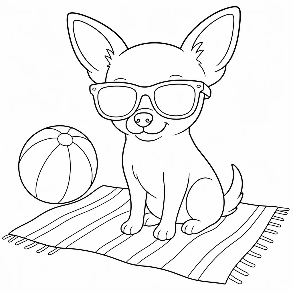 Coloriage Chihuahua sur la plage à imprimer