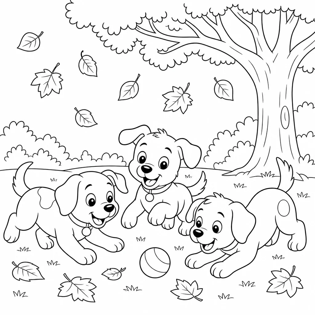 Coloriage Chiots joueurs dans le parc à imprimer