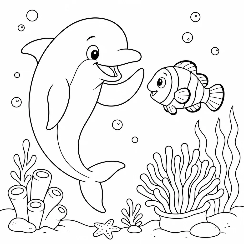 Coloriage Dauphin et poisson clown à imprimer