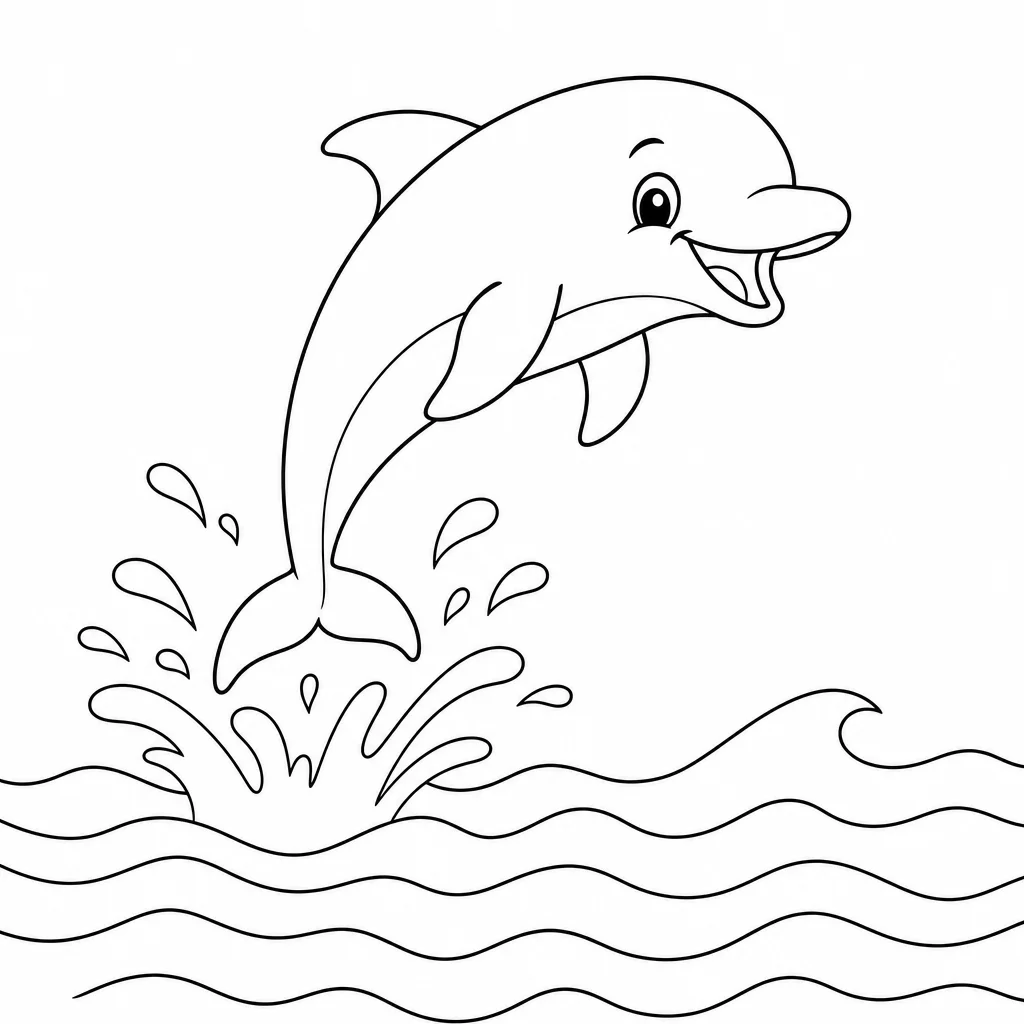 Coloriage Dauphin sautant sur les vagues à imprimer
