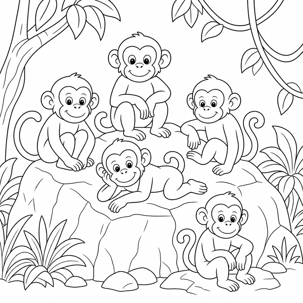 Coloriage Des singes sur un rocher à imprimer