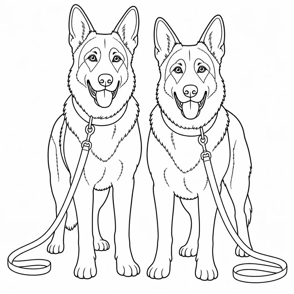 Coloriage Deux bergers allemands ensemble à imprimer