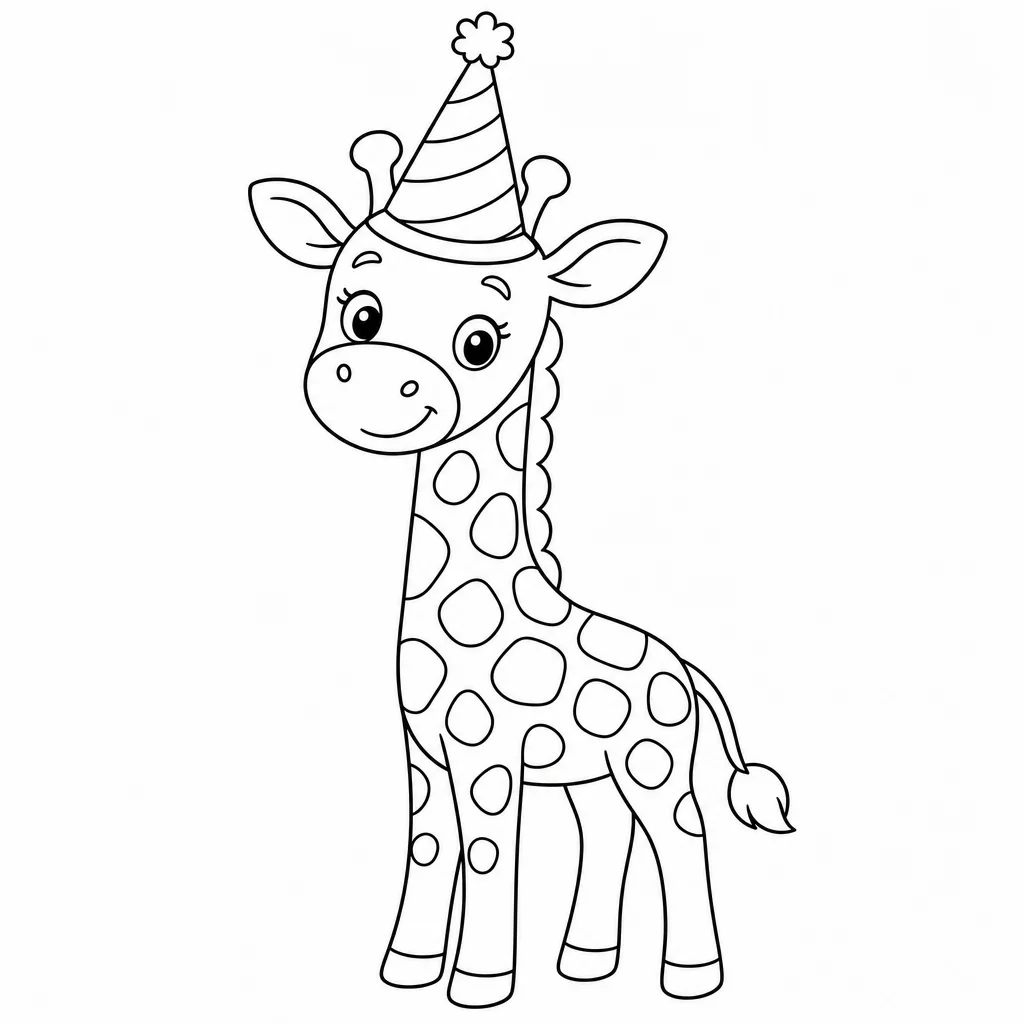 Coloriage Girafe avec chapeau de fête à imprimer
