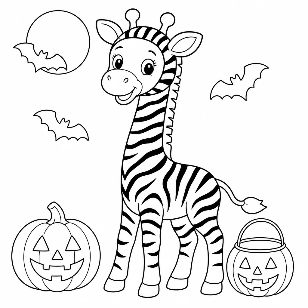 Coloriage Girafe déguisée en zèbre Halloween à imprimer
