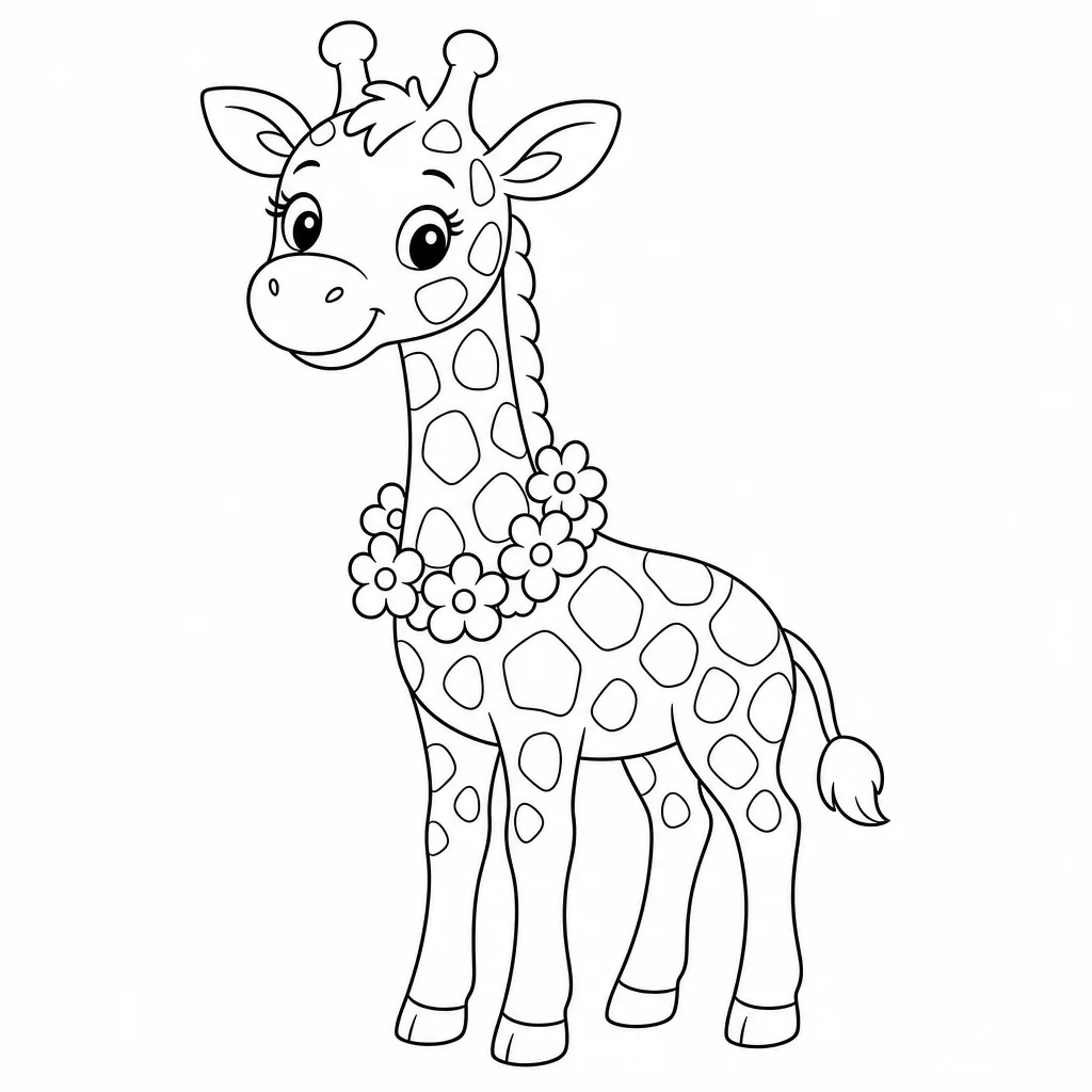Coloriage Girafe et collier de fleurs à imprimer