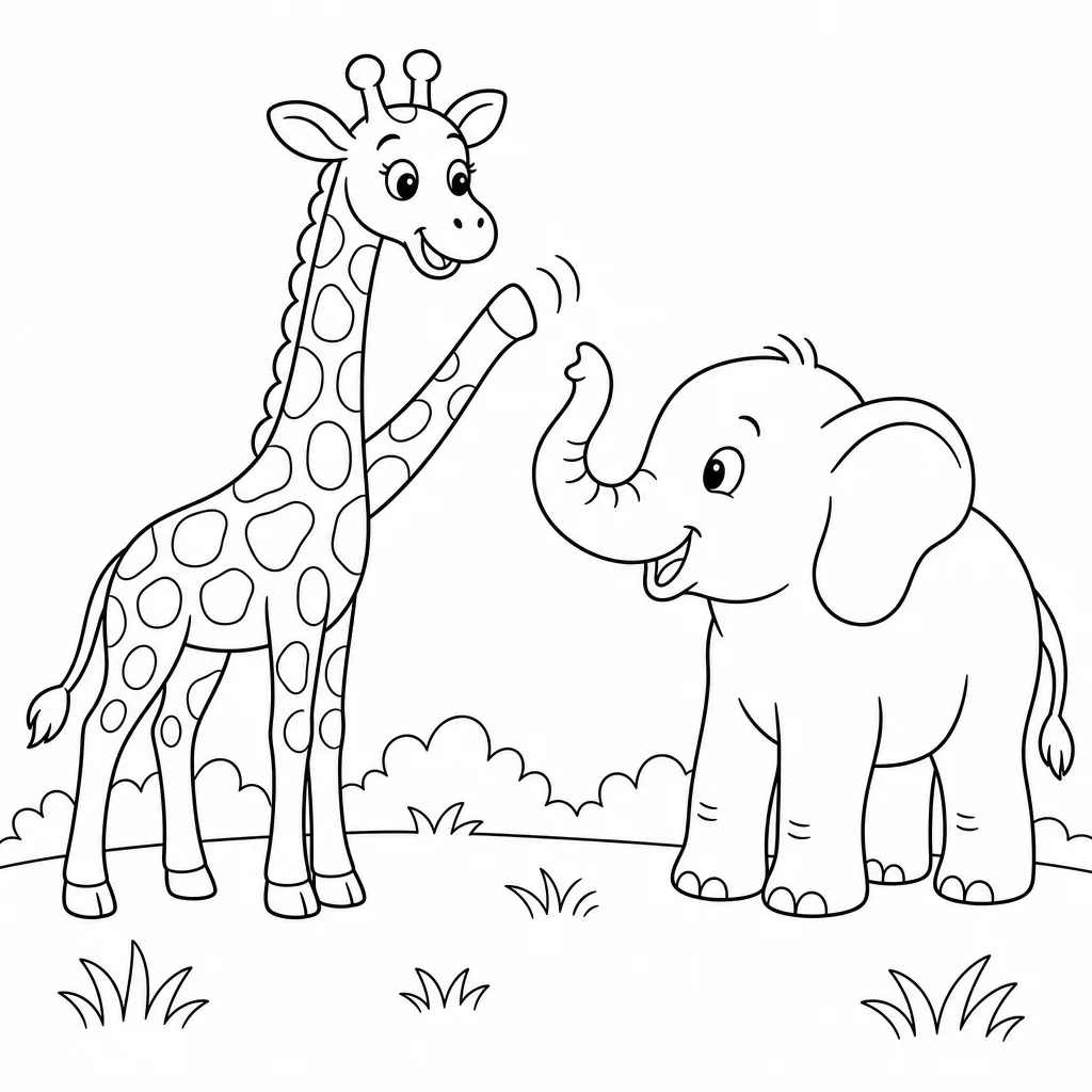 Coloriage Girafe et éléphant amis à imprimer