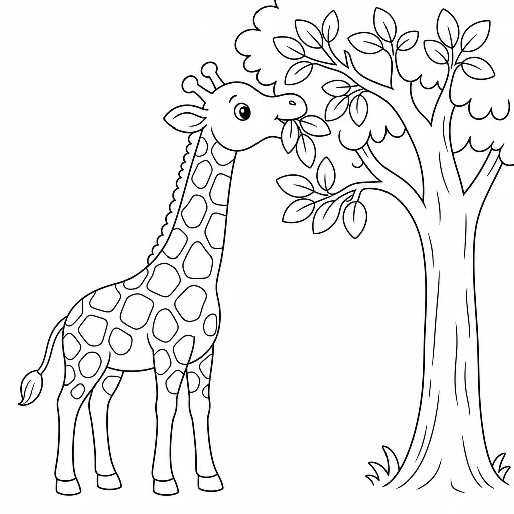 Coloriage Girafe mangeant feuilles d'arbre à imprimer