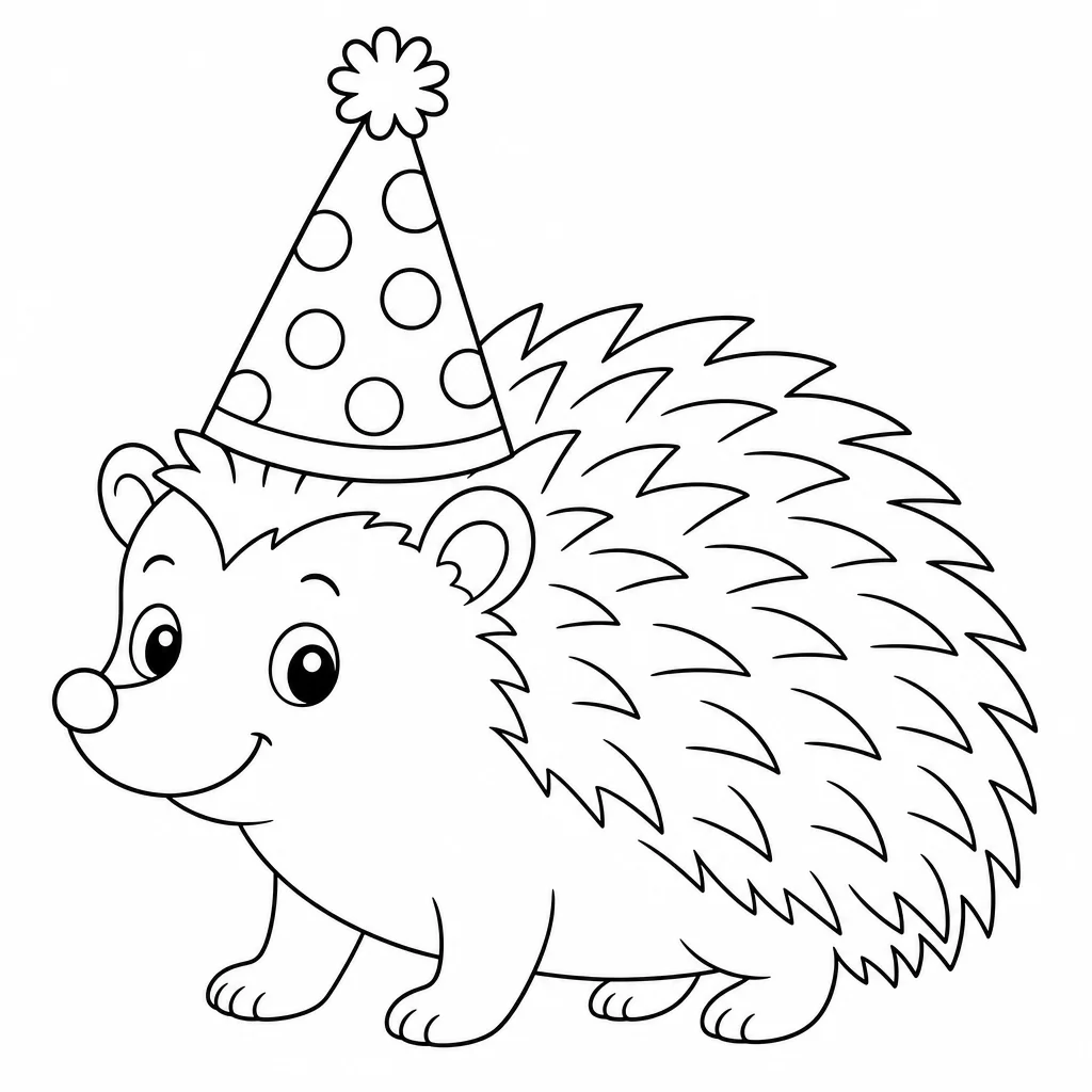 Coloriage Hérisson fête rigolo à imprimer