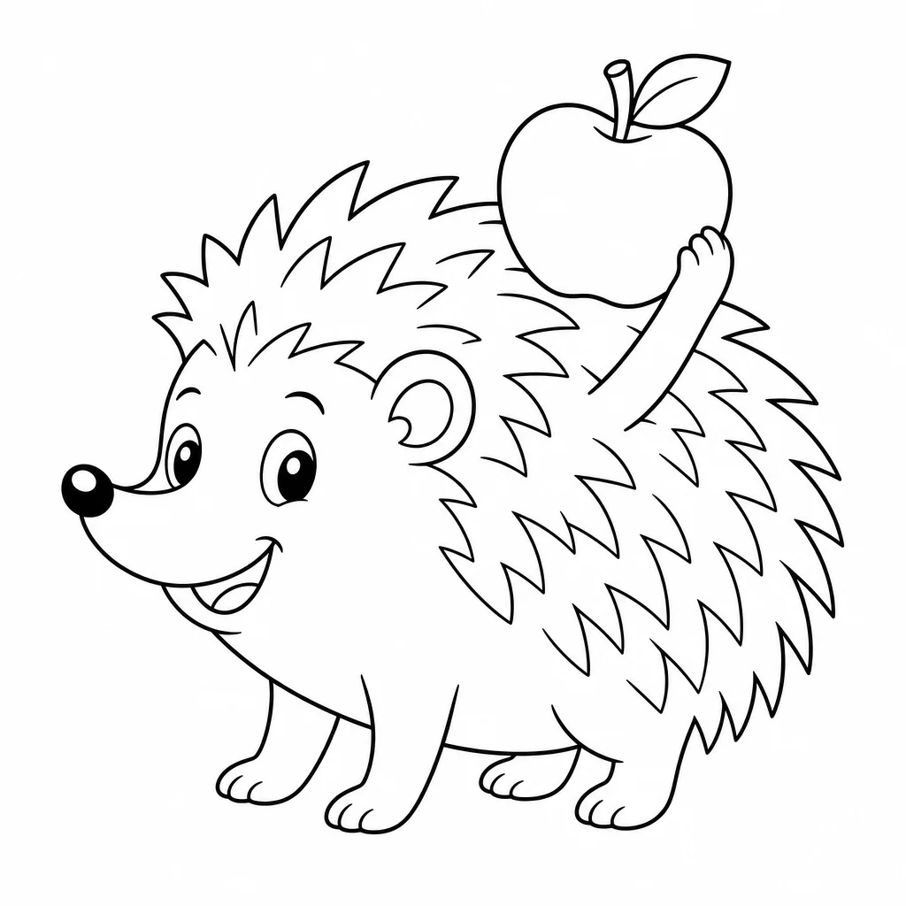 Coloriage Hérisson joyeux avec pomme à imprimer
