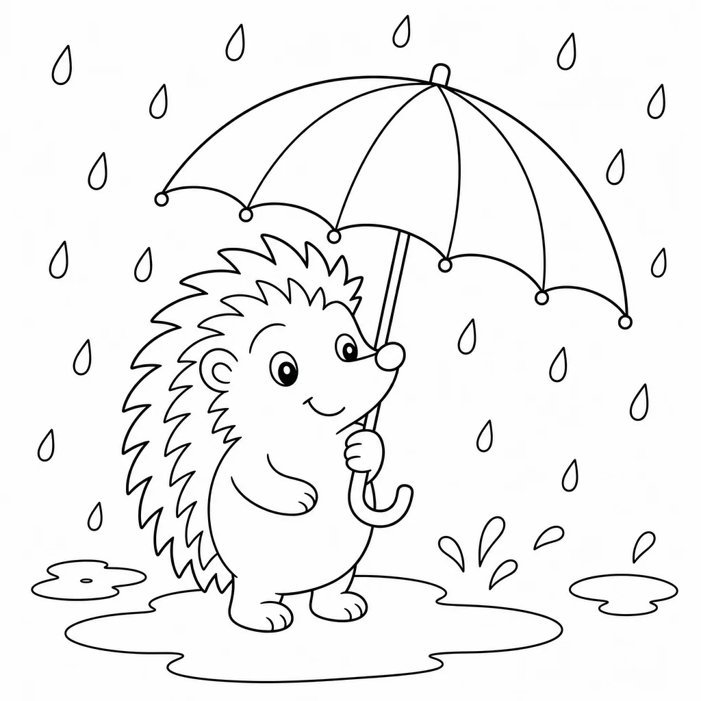 Coloriage Hérisson sous la pluie à imprimer