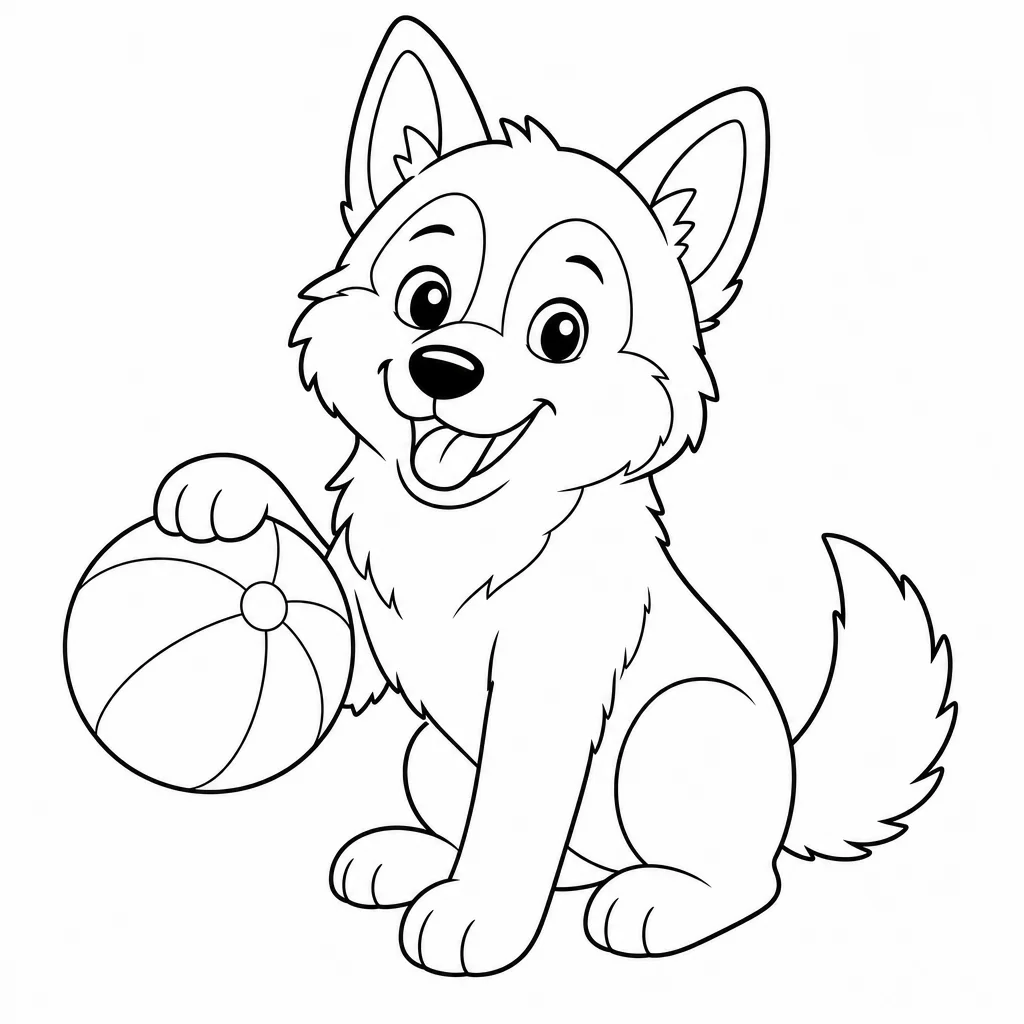 Coloriage Husky joueur avec ballon à imprimer