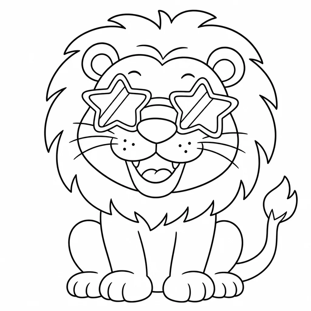 Coloriage Lion cartoon lunettes de soleil à imprimer