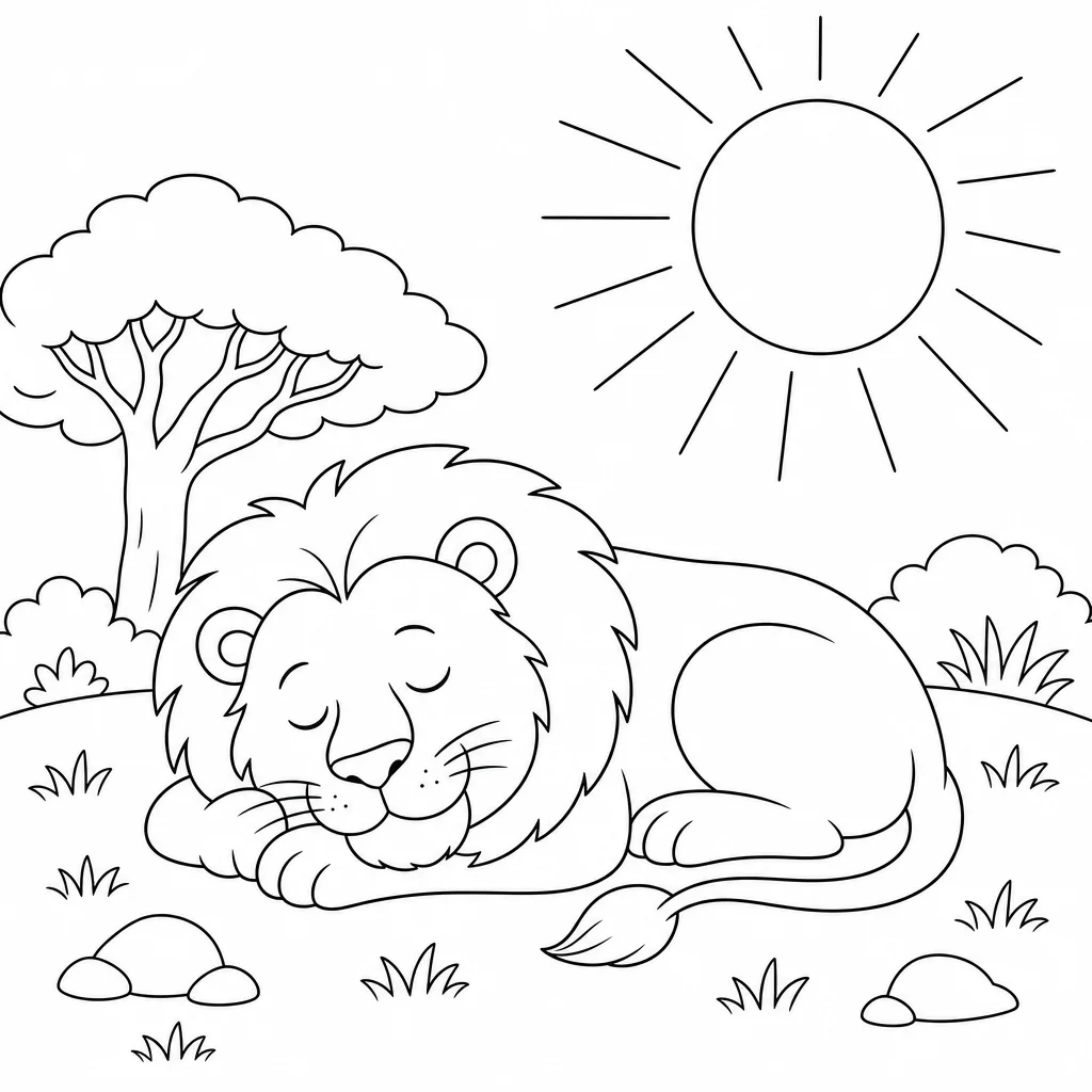 Coloriage Lion endormi sous le soleil à imprimer