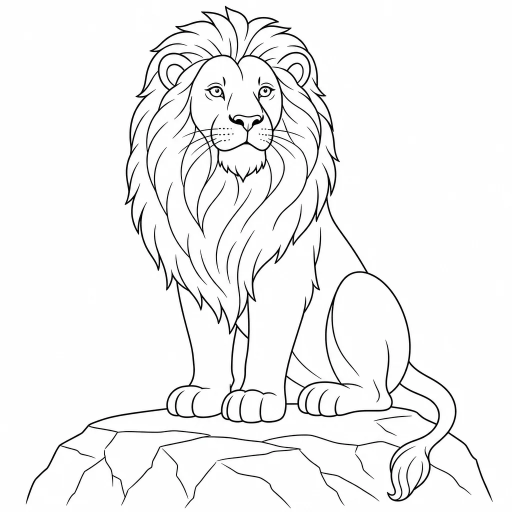 Coloriage Lion majestueux sur rocher à imprimer