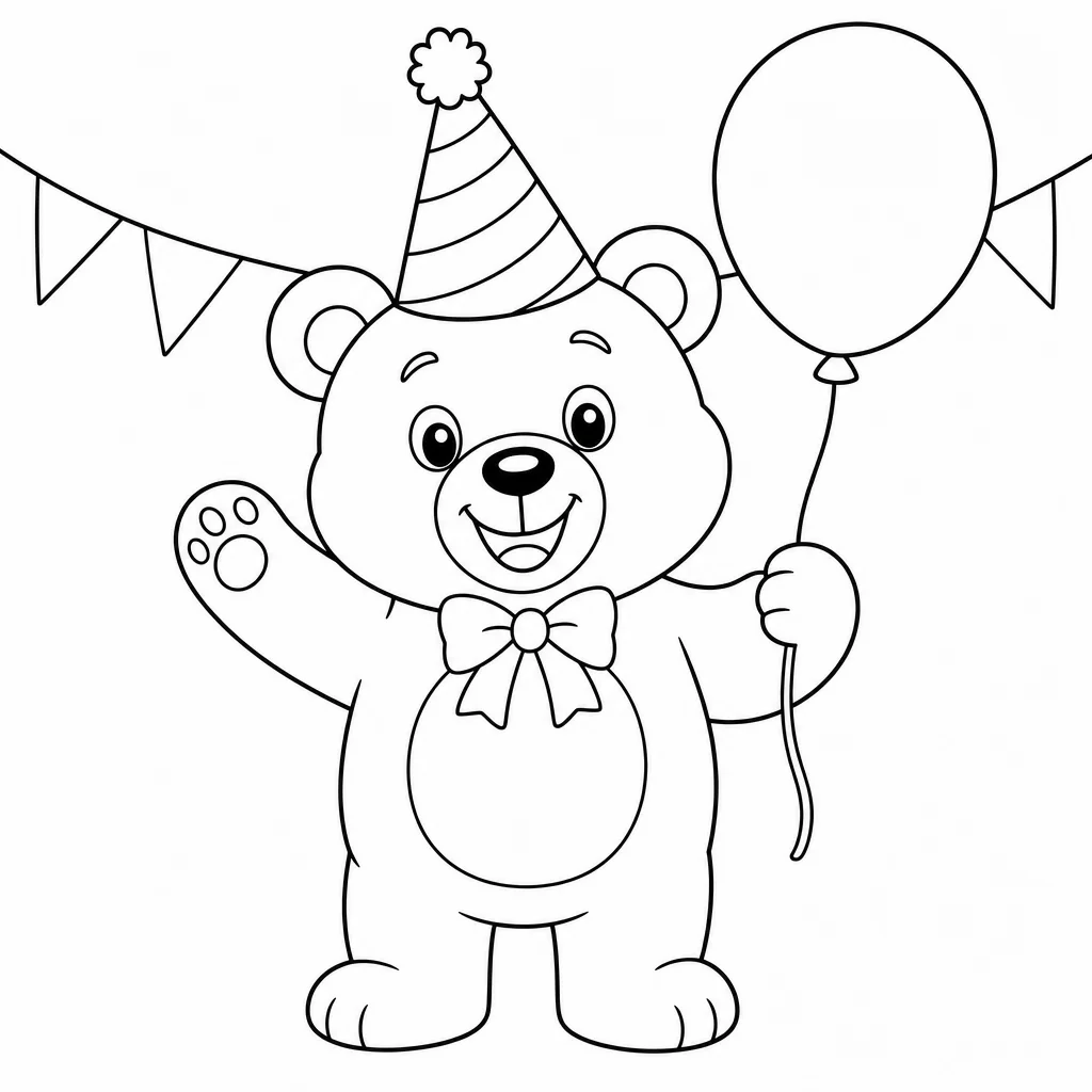 Coloriage Ours avec chapeau de fête à imprimer