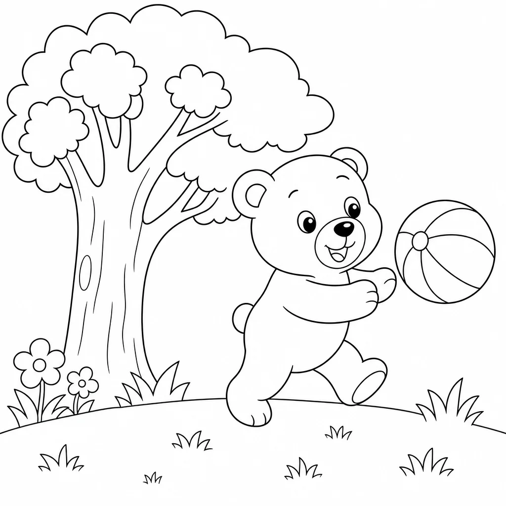 Coloriage Ours ballon et arbre à imprimer