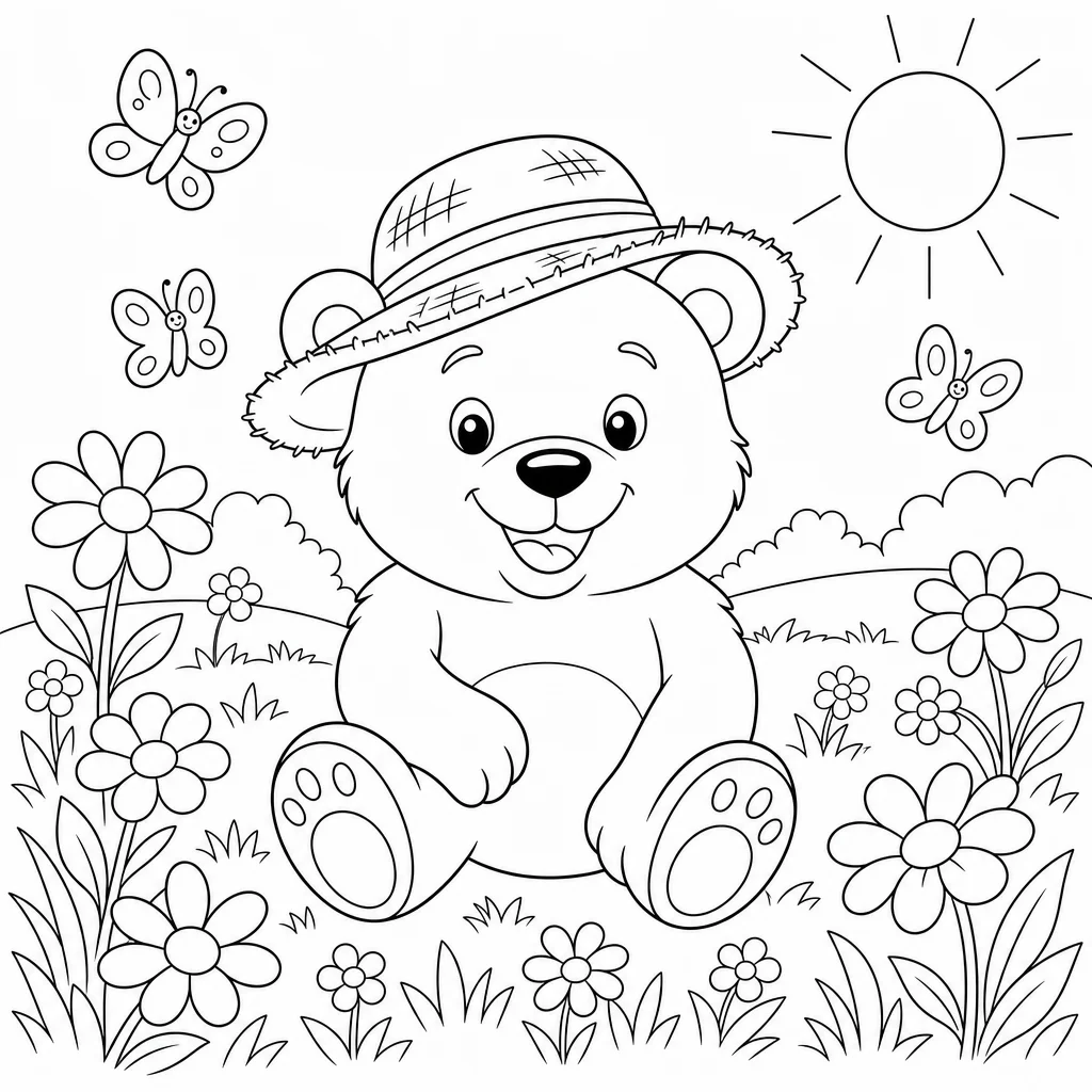Coloriage Ours joyeux dans la prairie à imprimer