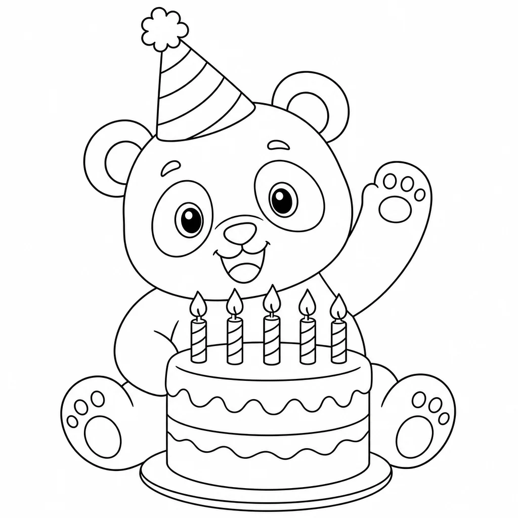 Coloriage Panda fête son anniversaire à imprimer