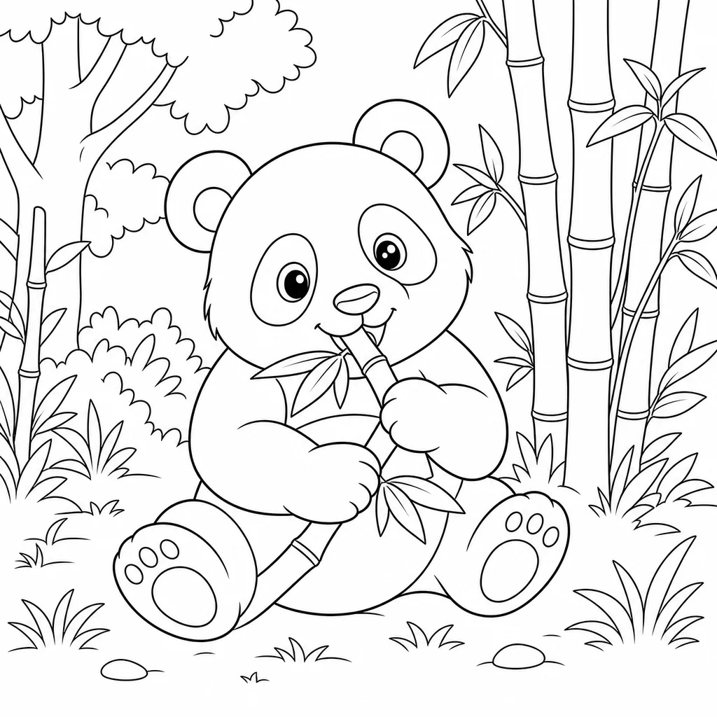 Coloriage Panda gourmand dans la forêt à imprimer