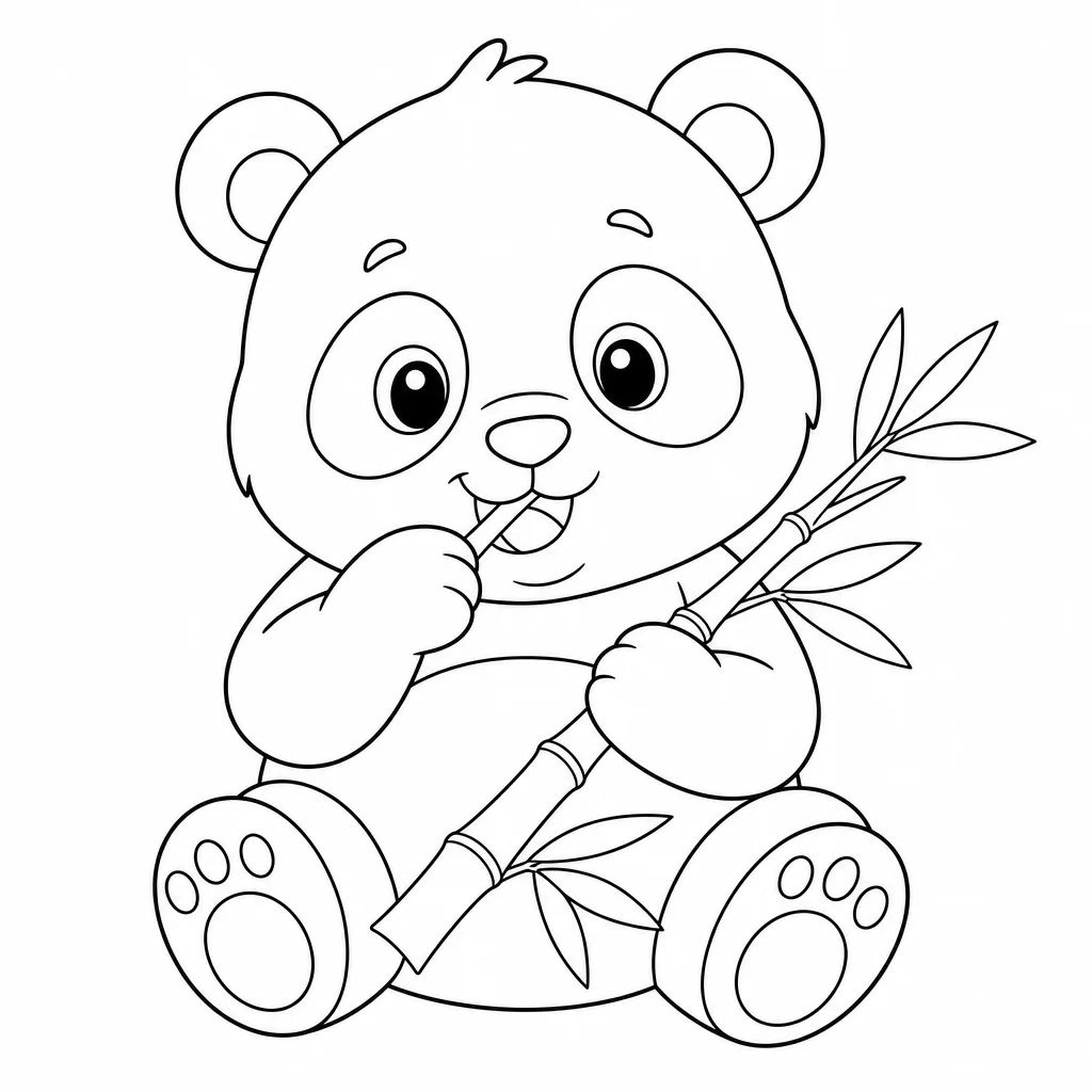 Coloriage Panda gourmand mange bambou à imprimer