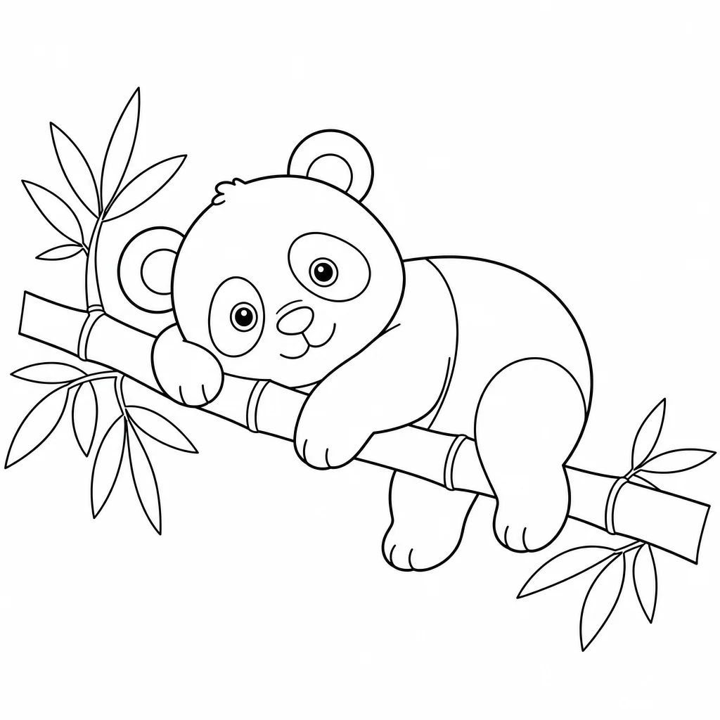 Coloriage Panda sur branche de bambou à imprimer