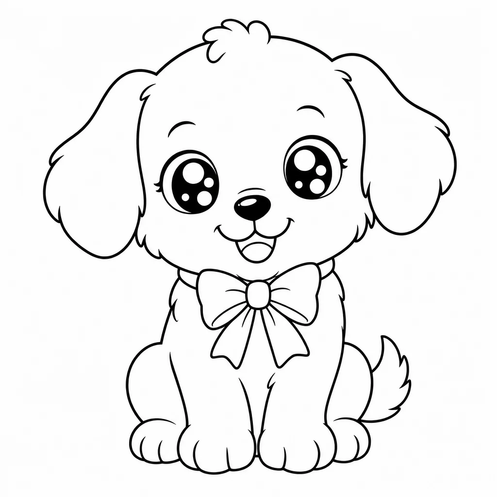 Coloriage Petit chien kawaii adorable à imprimer