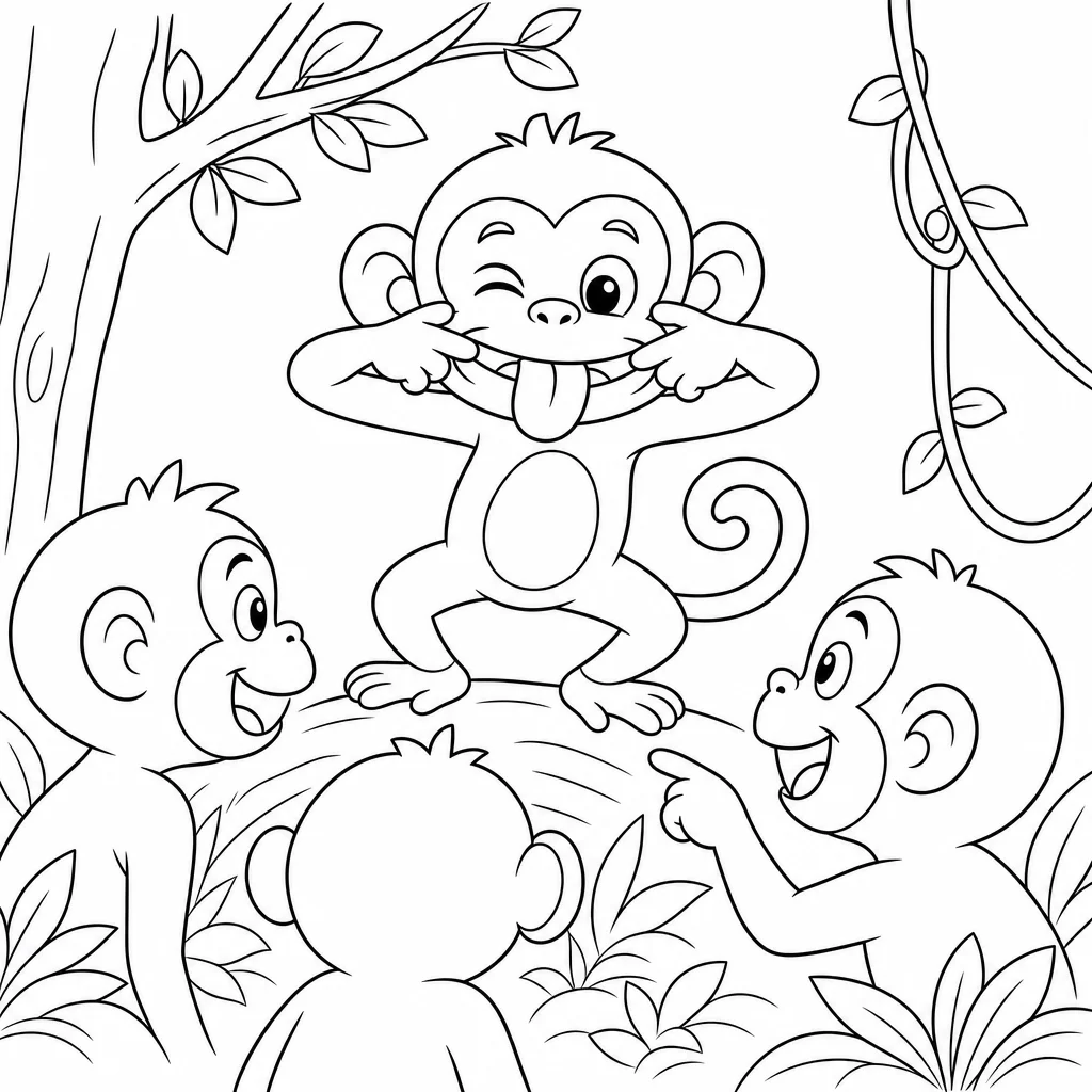 Coloriage Singe amusant et ses grimaces à imprimer