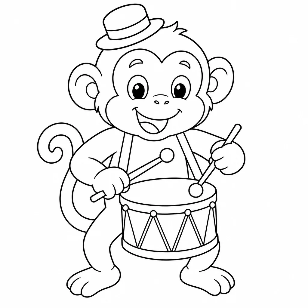Coloriage Singe musicien avec chapeau à imprimer