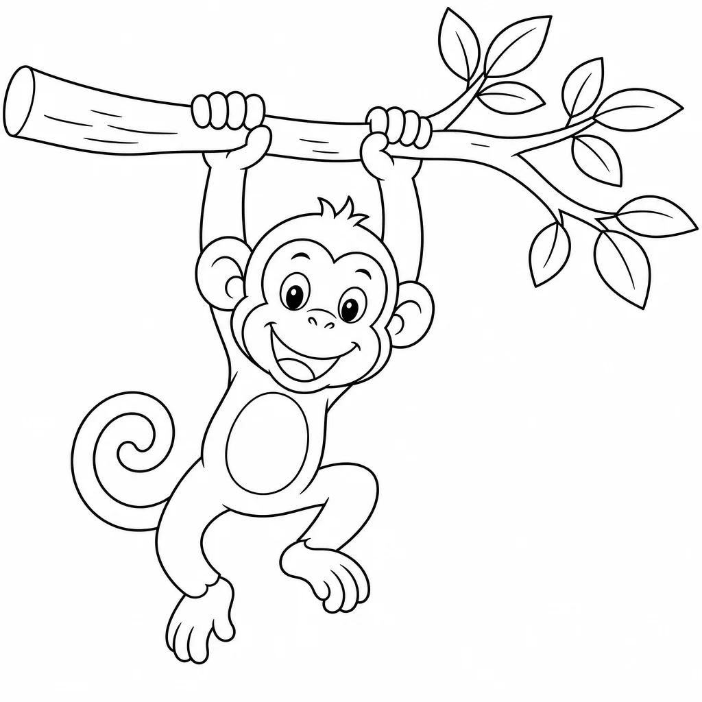Coloriage Singe souriant sur branche à imprimer
