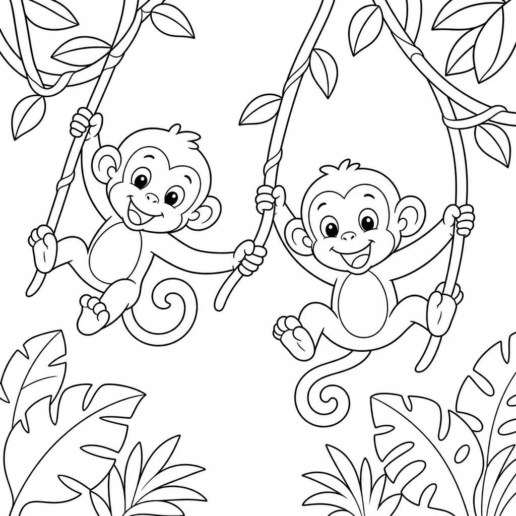 Coloriage Singes joueurs sur lianes à imprimer