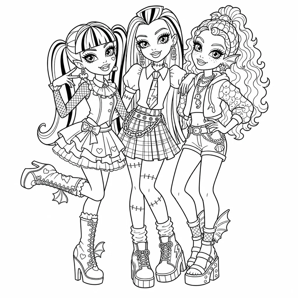 Coloriage Trois amis de Monster High à imprimer
