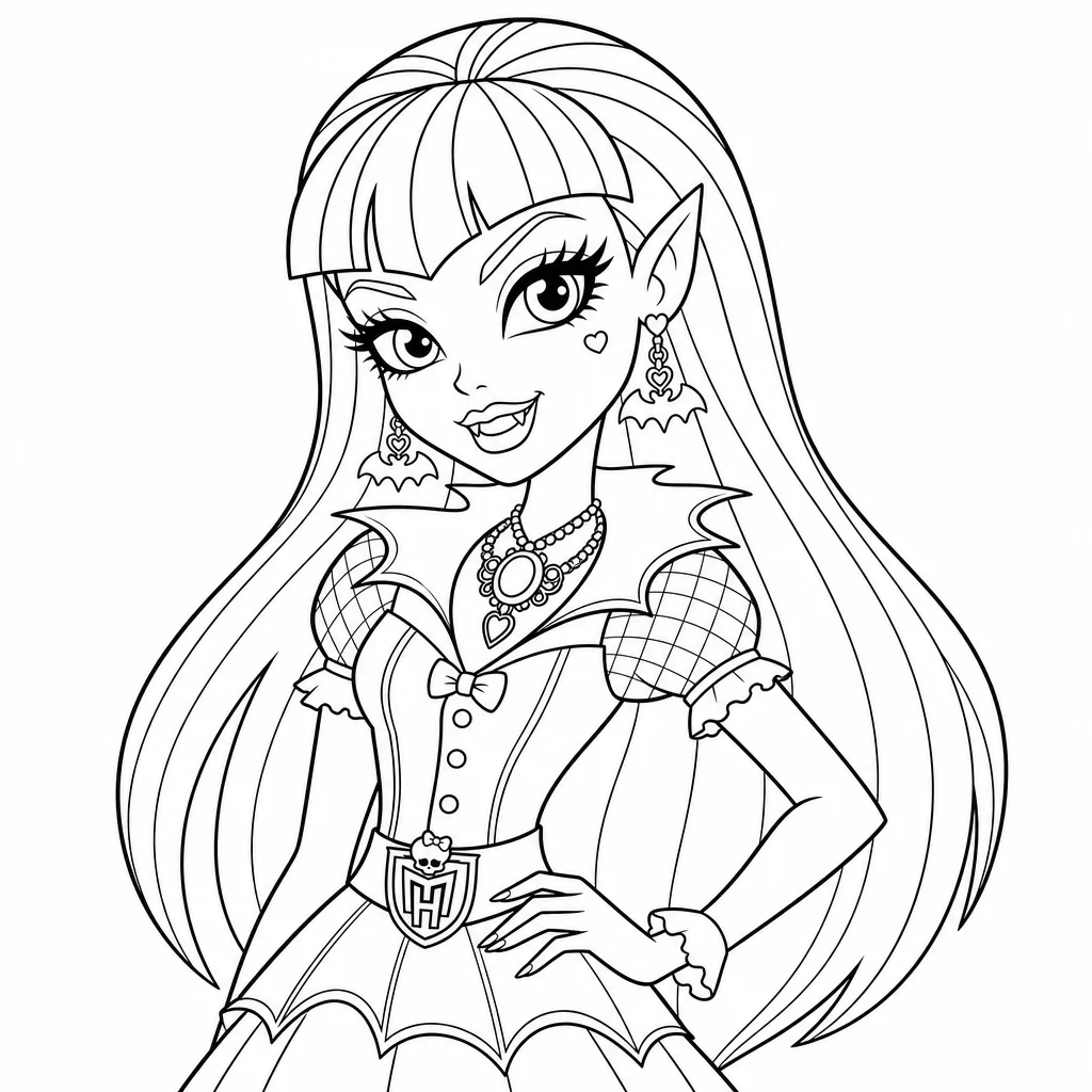 Coloriage Vampire élégante et bijoux à imprimer